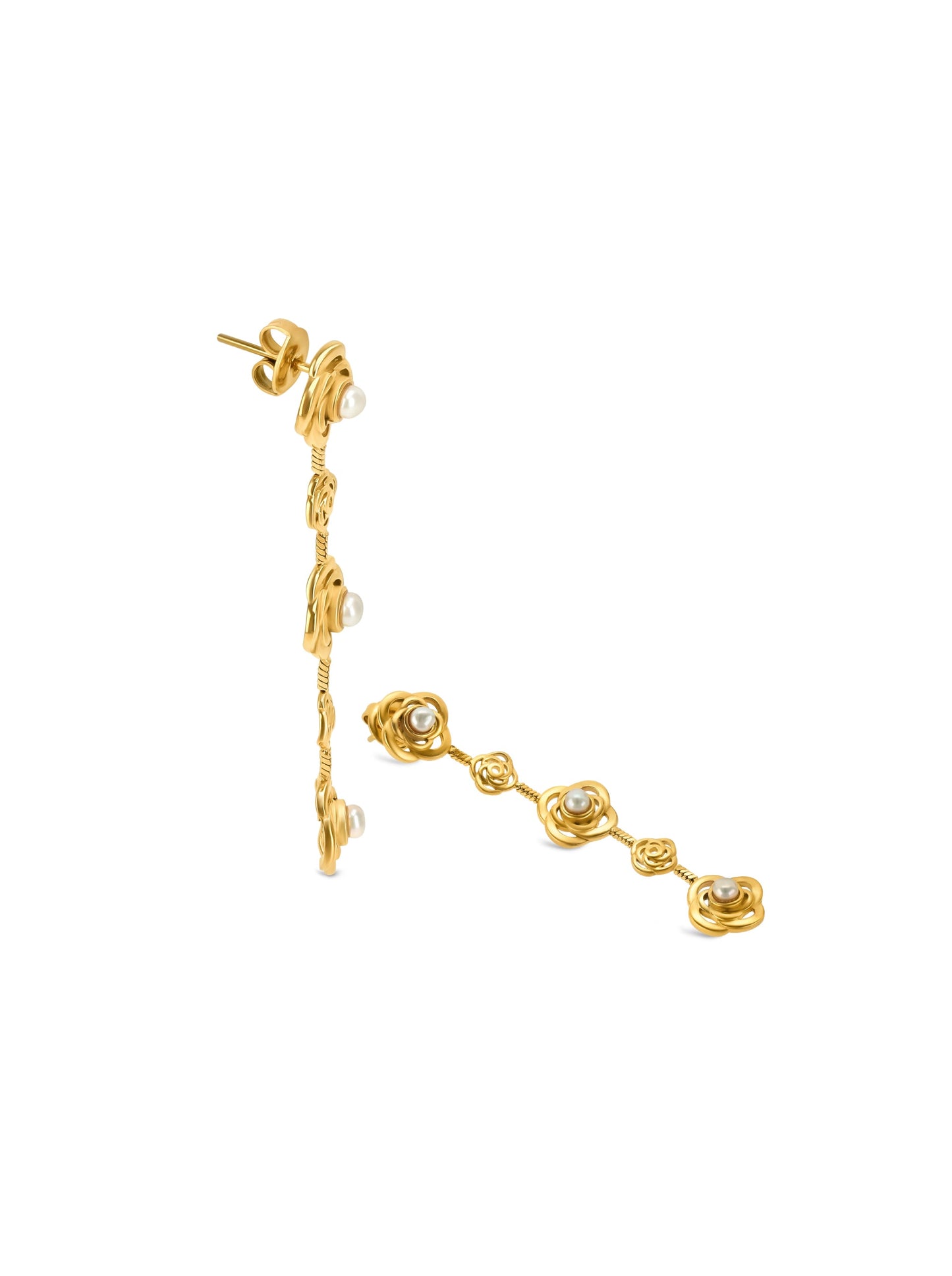 One Rose Pearl Long Earrings