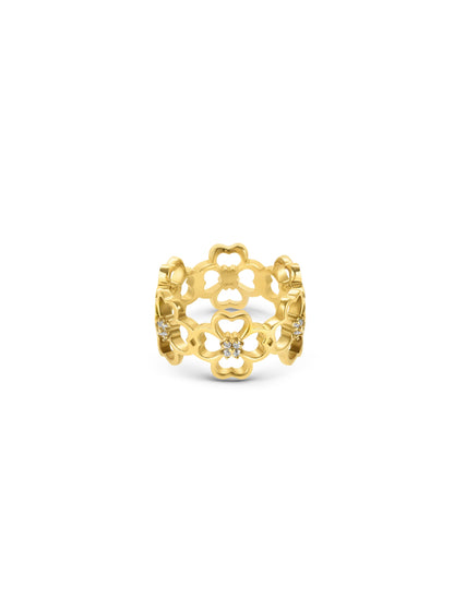 Anel One Lucky Flower Crystal Gold