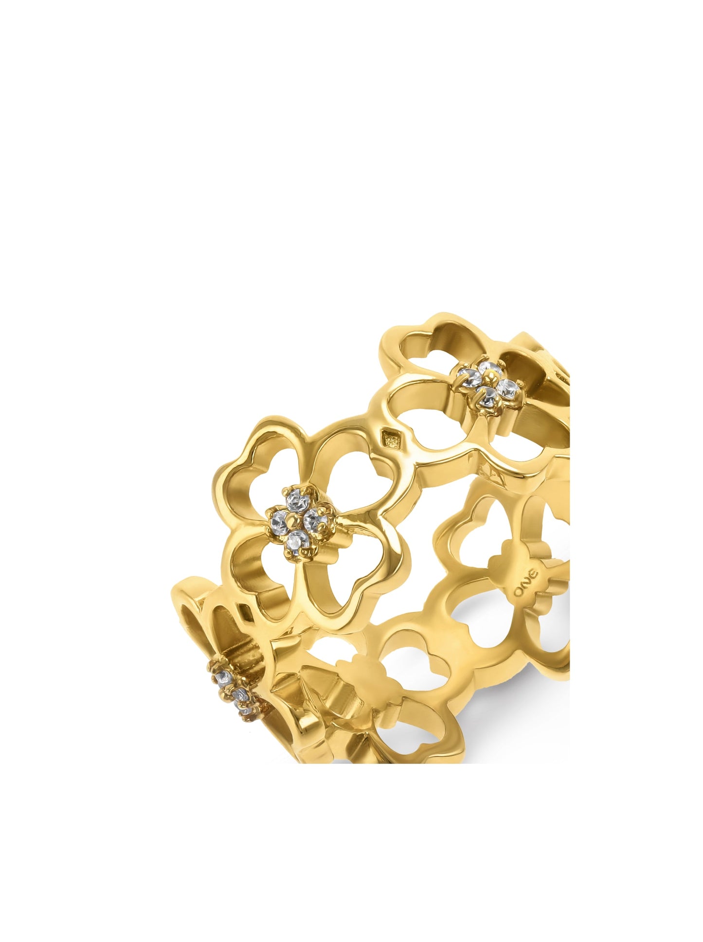 Anel One Lucky Flower Crystal Gold
