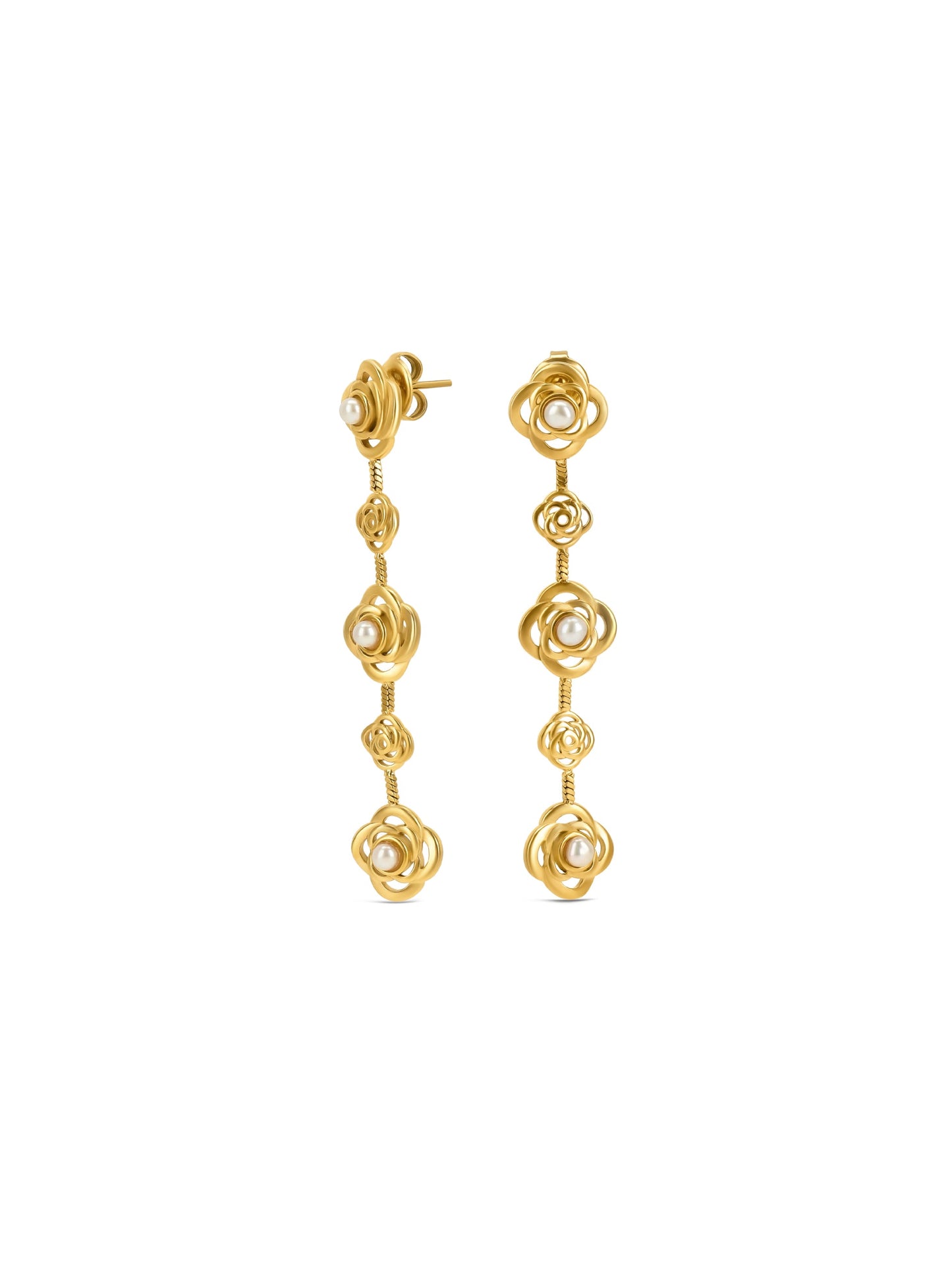 One Rose Pearl Long Earrings