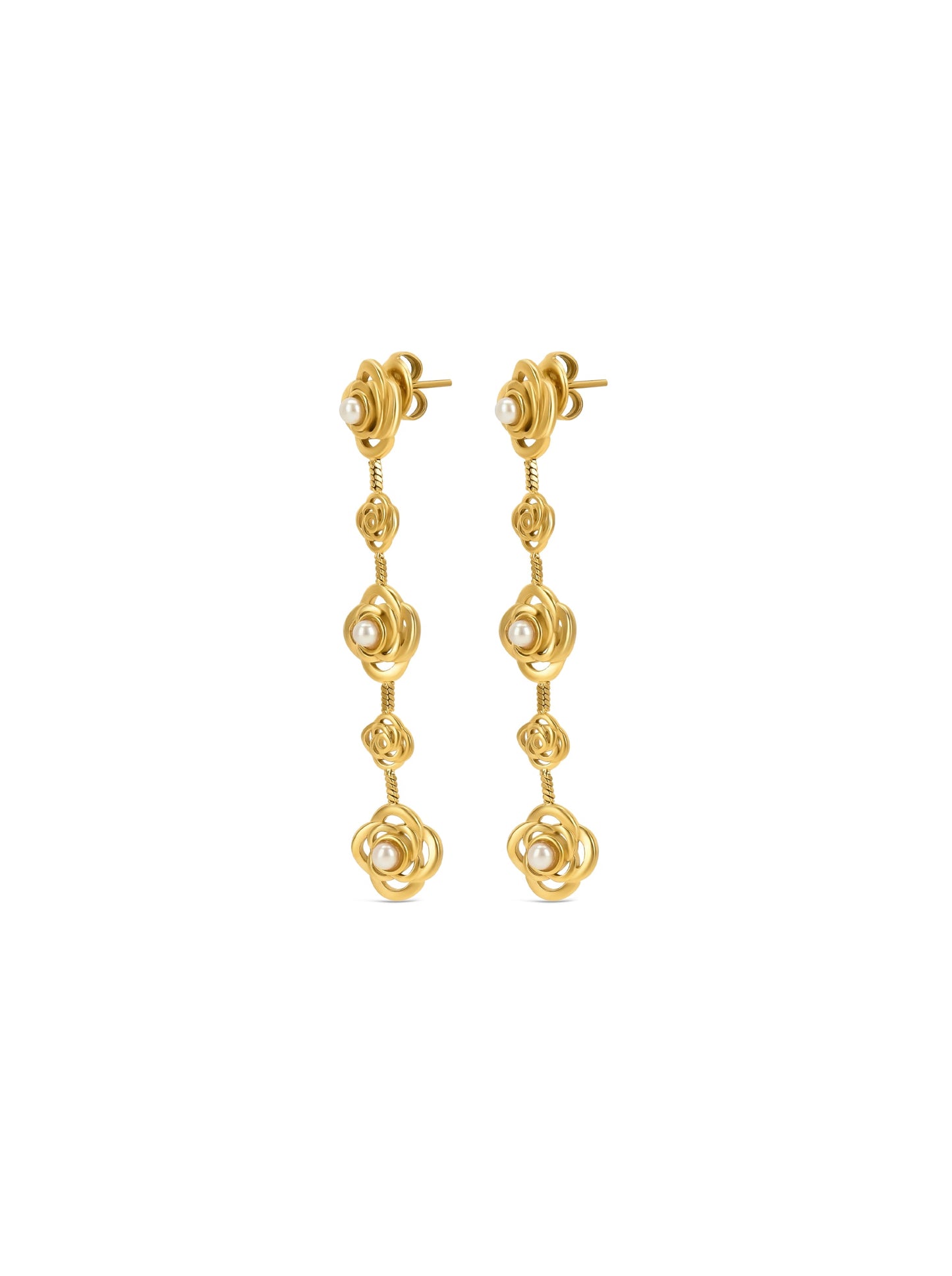 One Rose Pearl Long Earrings