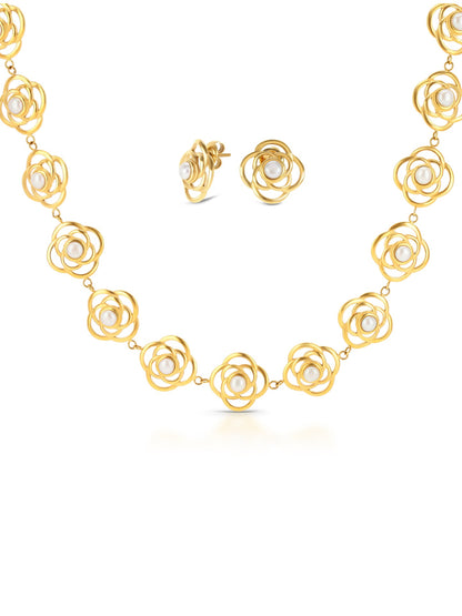 One Rose Pearl Necklace & Earring Set