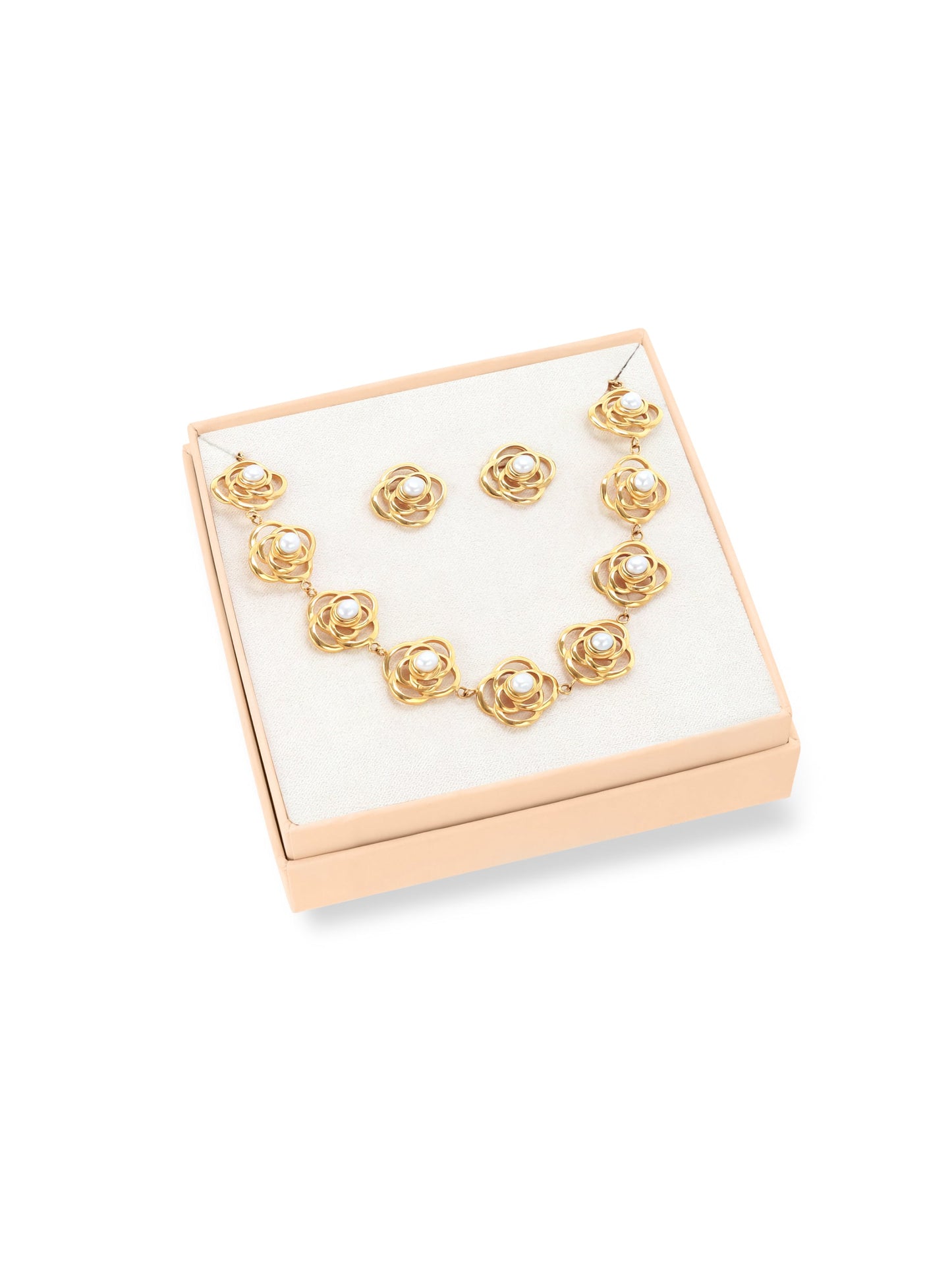One Rose Pearl Necklace & Earring Set