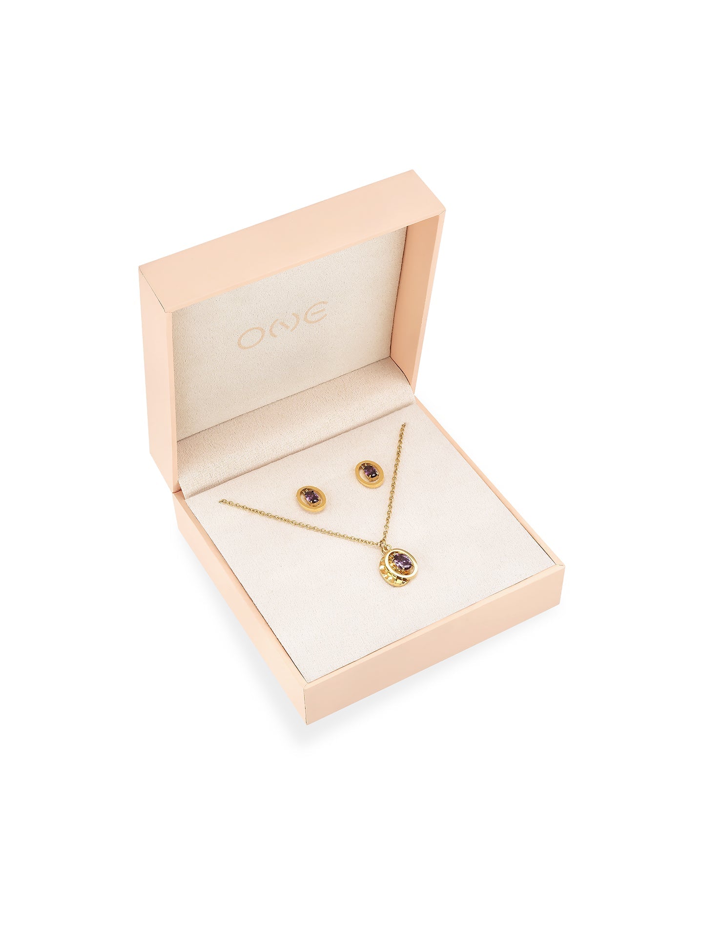 One Birthstone February Necklace & Earrings Set