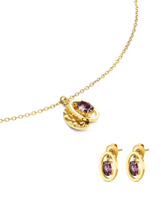 One Birthstone February Necklace & Earrings Set