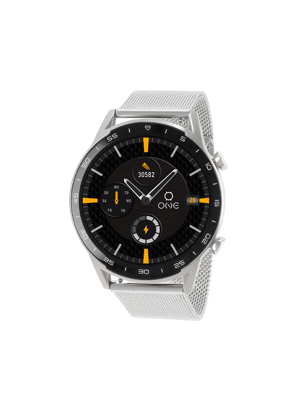 One Men Forceful Silver Mesh Smartwatch
