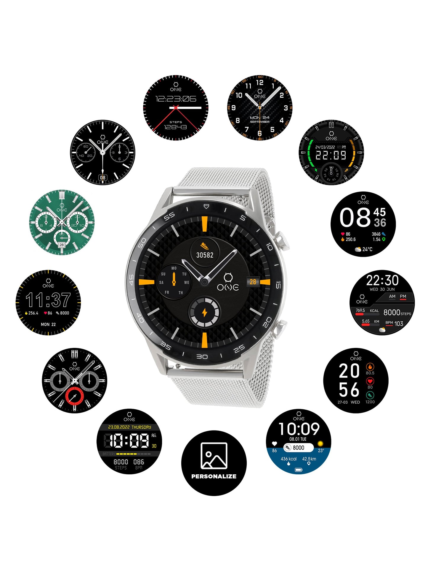 One Men Forceful Silver Mesh Smartwatch