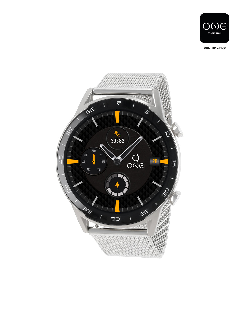 One Men Forceful Silver Mesh Smartwatch